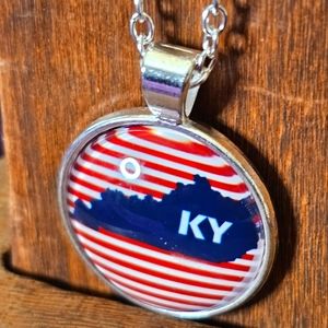 Glass Dome KY state SILVER necklace